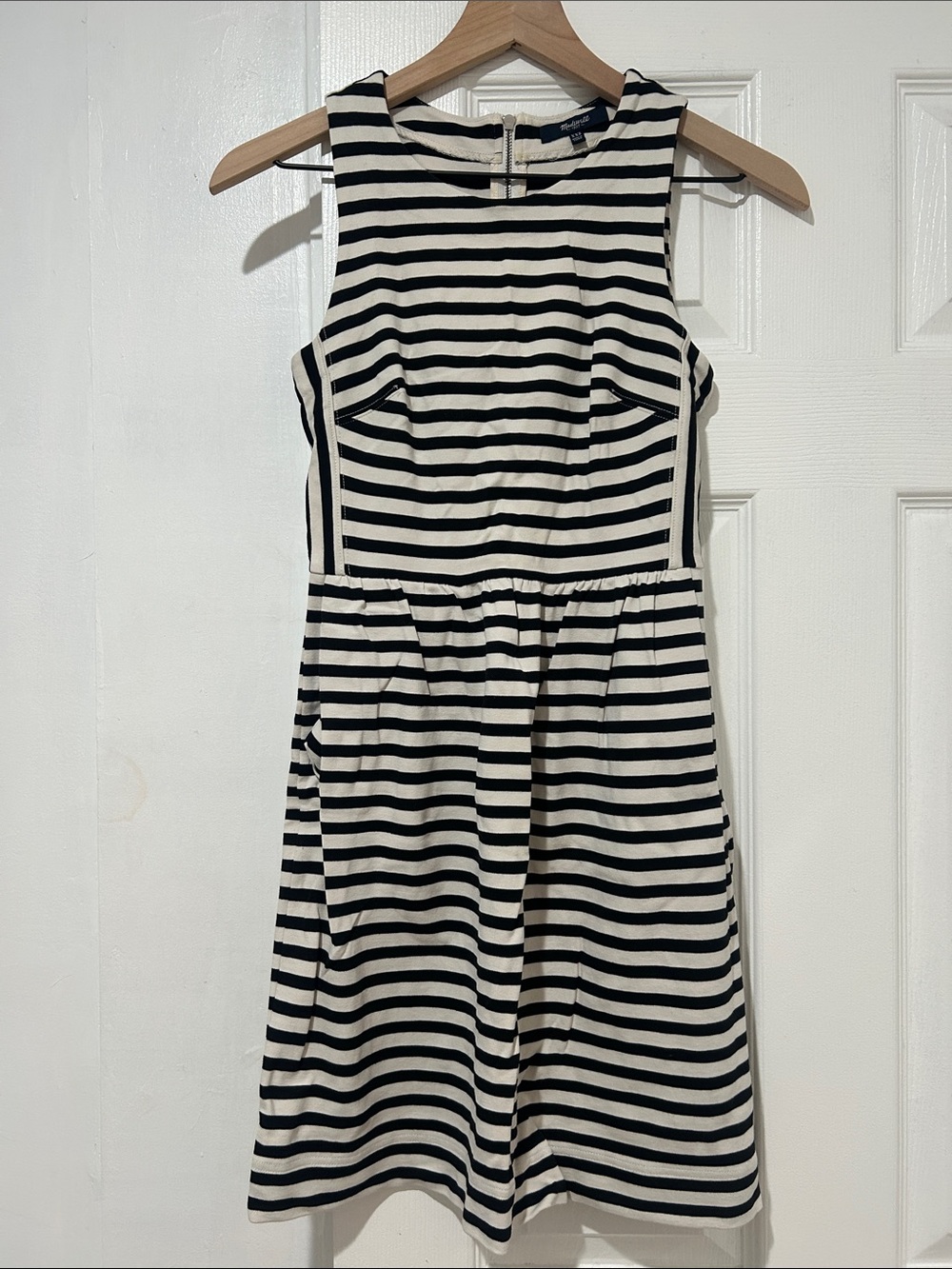 Madewell Black and White Striped Sleeveless Midi Dress